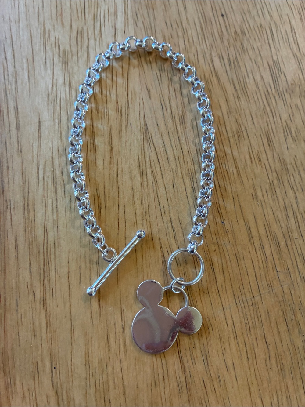 Silver Mickey Head Charm Toggle Bracelet